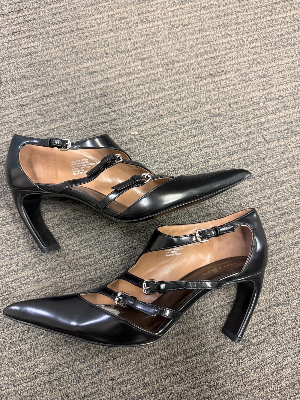 Tory Burch Black Pointed Mary Jane Heels with Buckle Straps - Picture 2 of 7